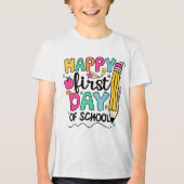 Gelukkig eerste schooldag potlood leraar kinderen Tri-Blend shirt (Voorkant)