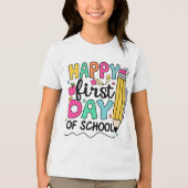 Gelukkig eerste schooldag potlood leraar kinderen Tri-Blend shirt (Voorkant)