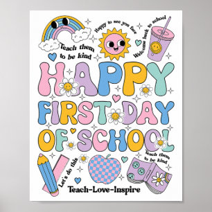 Gelukkig eerste schooldag shirt groovy regenboog a poster