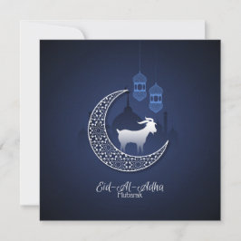 Gelukkig Eid Al Adha Mubarak Blauwe Witte Geit Isl Feestdagenkaart