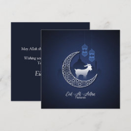 Gelukkig Eid Al Adha Mubarak Blauwe Witte Geit Isl Feestdagenkaart