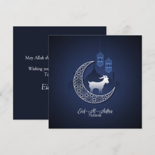 Gelukkig Eid Al Adha Mubarak Blauwe Witte Geit Isl Feestdagenkaart