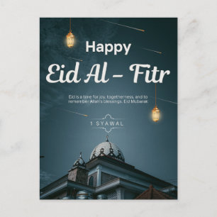 Gelukkig Eid Al Fitr-moskee lantaarn nacht kunst Feestdagenkaart