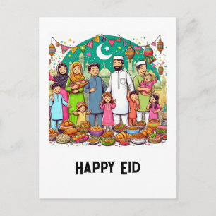 Gelukkig Eid Familie Grappig Vierend Ontwerp Briefkaart