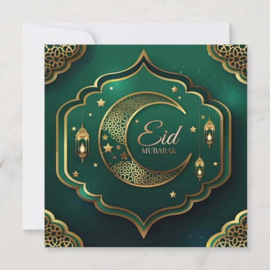 Gelukkig Eid Gouden Halve Maan Sterren Islamitisch Feestdagenkaart (Voorkant)
