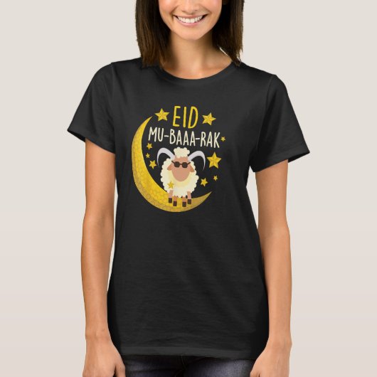 Gelukkig Eid Mubarak voor Moslim Grappig Schaap Ei T-shirt (Voorkant)