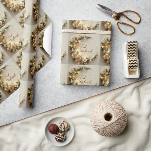 Gelukkig Eid Mubarak Witte Hilal Inpakpapier (Crafts)