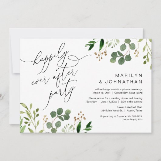 Gelukkig Eindfeest, Elopement, Groene Bladplanten Kaart (Voorkant)