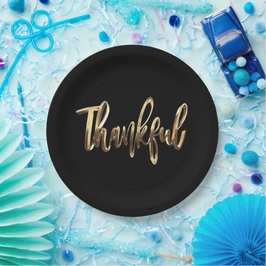 Gelukkig Elegant Faux Gold Script-Thanksgiving Papieren Bordje (Feest)