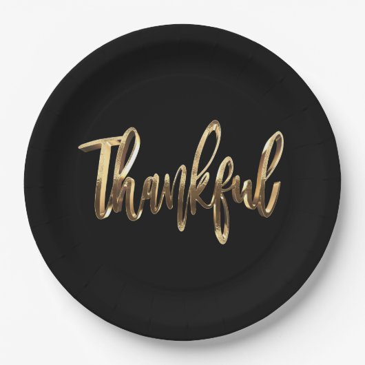 Gelukkig Elegant Faux Gold Script-Thanksgiving Papieren Bordje (Voorkant)