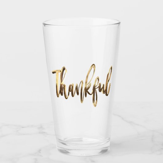 Gelukkig Elegant Gold Kijk Script-Thanksgiving Glas (Voorkant)