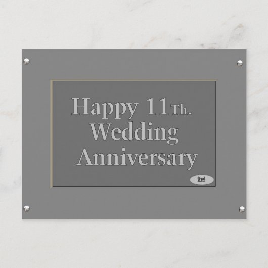 Gelukkig elfde. Bruiloft Jubileum Staal Briefkaart (Voorkant)