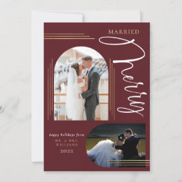 Gelukkig en getrouwd foto-boogframe  feestdagenkaart