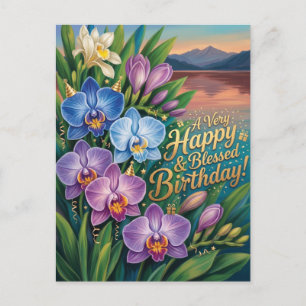 Gelukkig en Gezegend Verjaardags Orchidee Groet Briefkaart
