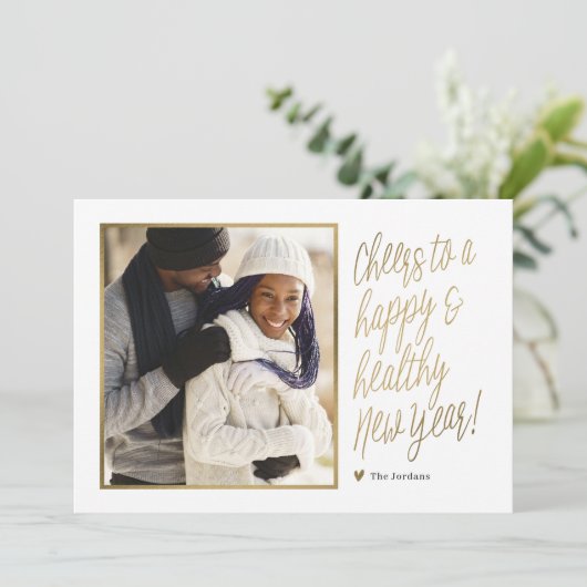 Gelukkig en gezond nieuwjaar fotokaart feestdagenkaart (Staand voorkant)