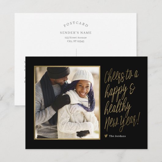 Gelukkig en gezond nieuwjaars fotokaart feestdagenkaart (Voorkant / Achterkant)