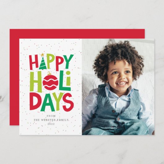 Gelukkig en kleurrijk twee foto's leuk feestdagenkaart (Voorkant / Achterkant)