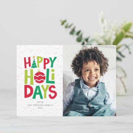 Gelukkig en kleurrijk twee foto's leuk feestdagenkaart (Staand voorkant)