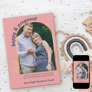 Gelukkig en Zwanger Foto Gouden Boog Zwangerschap Aankondiging