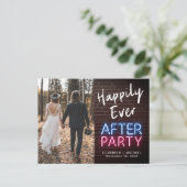 Gelukkig Ever After Feest Neonlichten Foto Huwelij Aankondigingskaart (Staand voorkant)