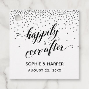 Gelukkig Ever After Hearts en Silver Confetti Bedankjes Labels