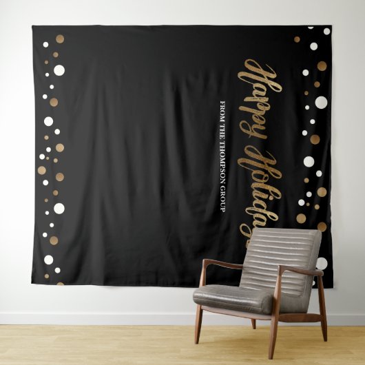 Gelukkig Feest Bedrijf Kerst Goud achtergrond Wandkleed (In Situ (horizontaal))