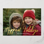 Gelukkig feest met volledig foto-script - geruite folie feestdagenkaart (Voorkant)