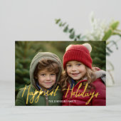 Gelukkig feest met volledig foto-script - geruite folie feestdagenkaart (Staand Voorkant)