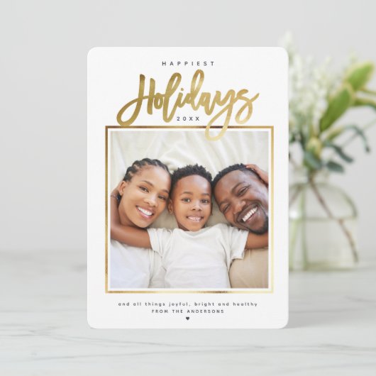 Gelukkig feest minimalist goud foto collage feestdagenkaart (Staand voorkant)