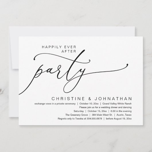 Gelukkig feest na afloop, bruiloft diner dansen kaart (Voorkant)