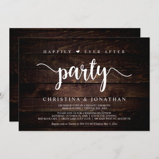 Gelukkig feest na de bruiloft, Rustiek hout, Elope Kaart (Voorkant / Achterkant)