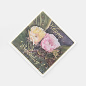 Gelukkig Feest Viering Geel Roze Cactus Bloemen Servet (Hoek)