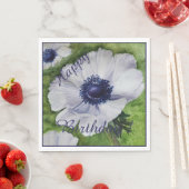Gelukkig Feest Witte Anemoon Bloemen Servet (Insitu)