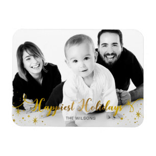 Gelukkig feestdag Gold Photo Holiday Card Magneet