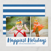 Gelukkig Feestdagen Blauw Manuscript kerstfoto Feestdagenkaart (Voorkant / Achterkant)