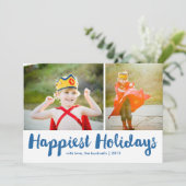 Gelukkig Feestdagen Blauw Manuscript kerstfoto Feestdagenkaart (Staand voorkant)