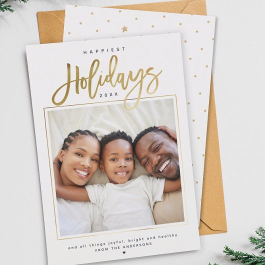 Gelukkig Feestdagen Minimalistisch Gold Modern Fot Feestdagenkaart