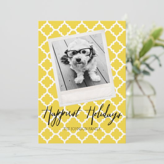 Gelukkig Feestdagen Modern Quatrefoil Pattern Foto Feestdagenkaart (Staand voorkant)