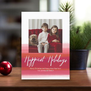 Gelukkig Feestdagen Moderne Waterverf 1 Foto rood Feestdagenkaart