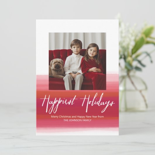Gelukkig Feestdagen Moderne Waterverf 1 Foto rood Feestdagenkaart (Staand voorkant)