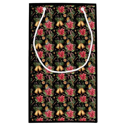 Gelukkig Feestdagen Poinsettia Familie Foto Klein Cadeauzakje (Achterkant)