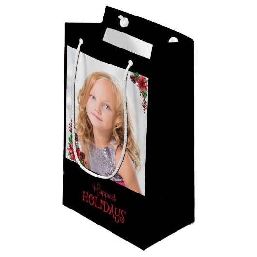 Gelukkig Feestdagen Poinsettia Familie Foto Klein Cadeauzakje (Voorkant Gekanteld)