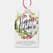 Gelukkig feestdagen waterverf floraal bedrijf cadeaulabel (Voorkant)