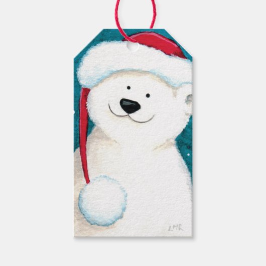 Gelukkig Feestelijk Polar Beer met Santa Hat Gift  Cadeaulabel (Voorkant)