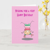 Gelukkig Feestvarken die handstand voor meisjes Kaart (Gele Bloem)