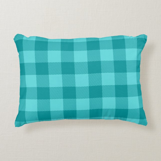 Gelukkig felblauw patroon tartan plaid country accent kussen (Voorkant)