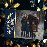 Gelukkig Festival van Lichten en Uw Foto Menorah Folie Feestdagenkaart<br><div class="desc">Gelukkig Festival van Lichten en Uw Foto Menorah</div>