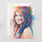 Gelukkig Festival Vrouw Briefkaart (Voorkant / Achterkant)