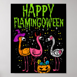 Gelukkig Flamingoween Y Flamingo's Grappig Hallowe Poster