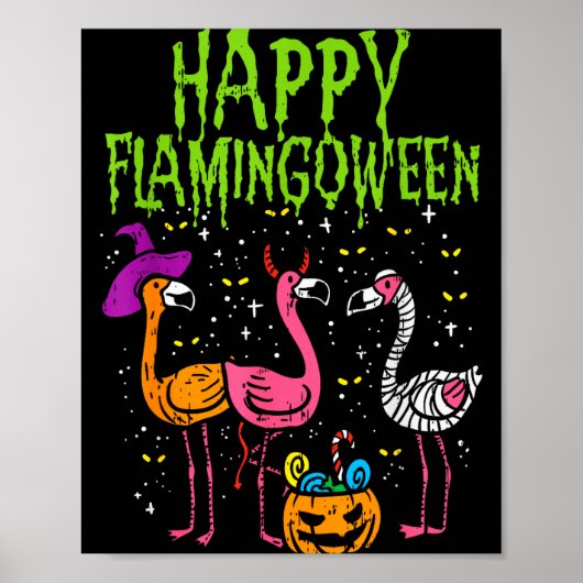 Gelukkig Flamingoween Y Flamingo's Grappig Hallowe Poster (Voorkant)